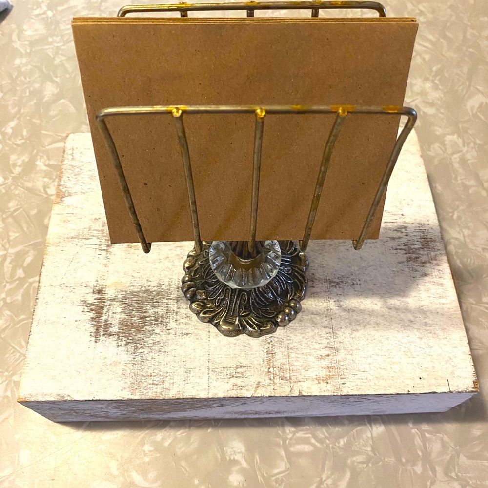 Vintage MCM metal Glass Pedestal Napkin Letter Holder